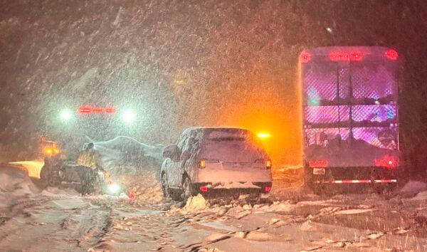 Vehicles stranded along Interstate 80 at the Nevada State line and Colfax, Calif., on Dec. 31, 2022. (California Highway Patrol Truckee via AP)
