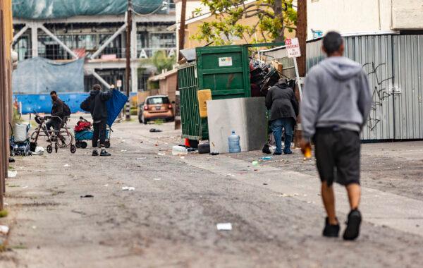 A homeless encampment in Santa Ana, Calif., on Oct. 5, 2021. (John Fredricks/The Epoch Times)