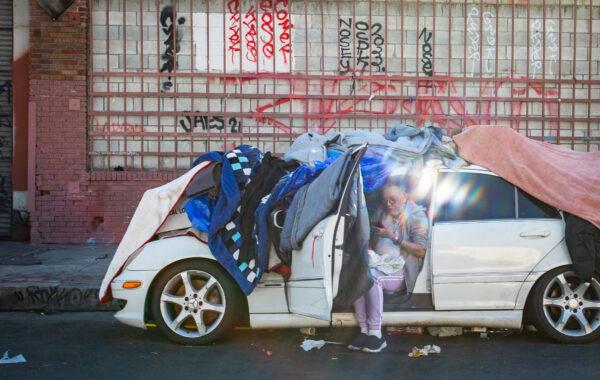 A homeless individual in Los Angeles, Calif., on Jan 27, 2023. (John Fredricks/The Epoch Times)