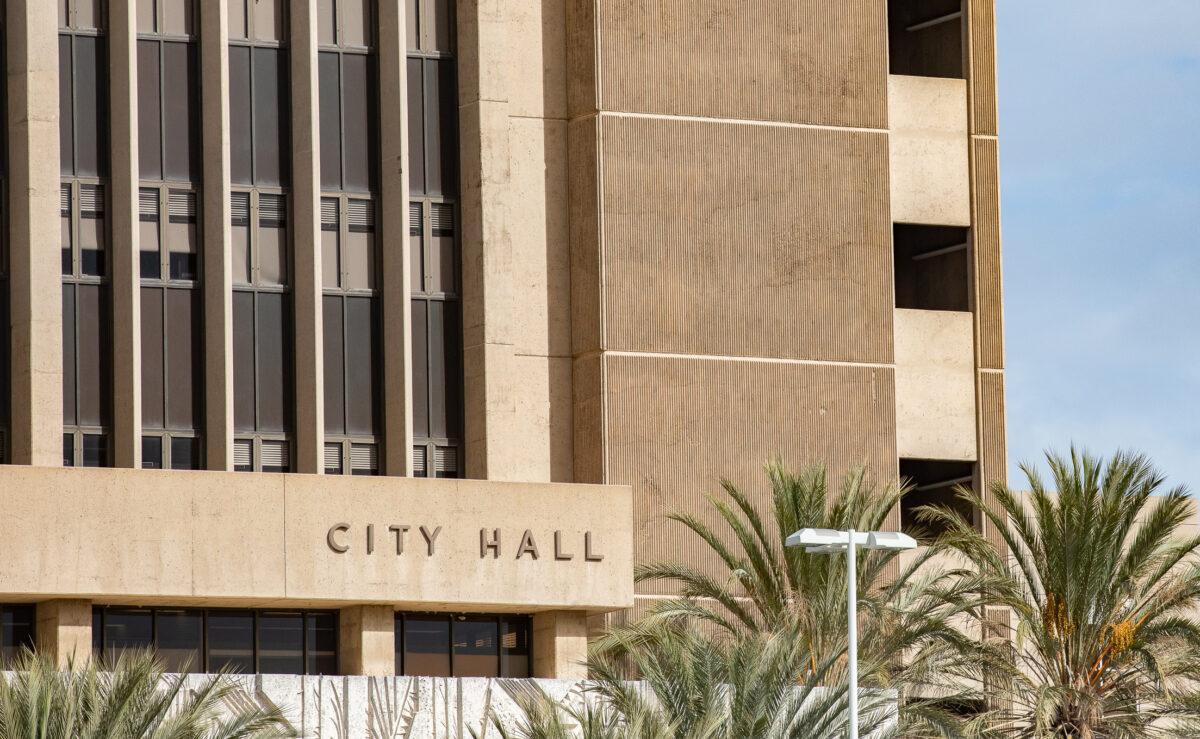 The city hall of Santa Ana, Calif., on Jan. 30, 2023. (John Fredricks/The Epoch Times)