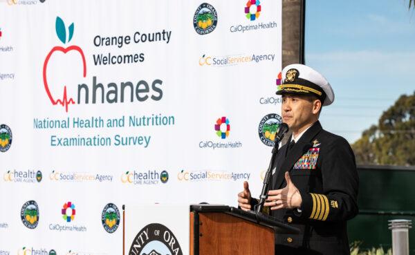 Dr. Tony Nguyen, chief medical officer of the National Health and Nutrition Examination Survey, speaks onsite of the survey's location at the OC Fair and Event Center in Costa Mesa, Calif., on Feb. 3, 2023. (John Fredricks/The Epoch Times)