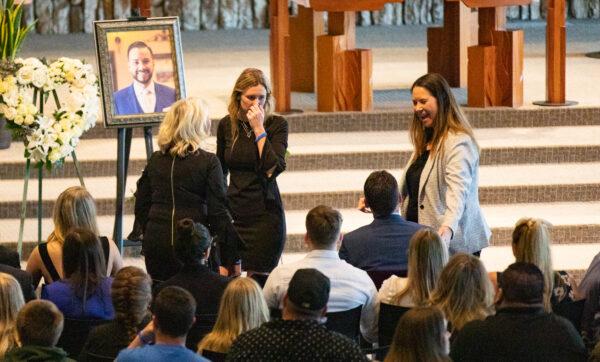 Kimberly Williams attends the funeral of her husband Elliot Blair in Garden Grove, Calif., on Feb. 11, 2023. (John Fredricks/The Epoch Times)