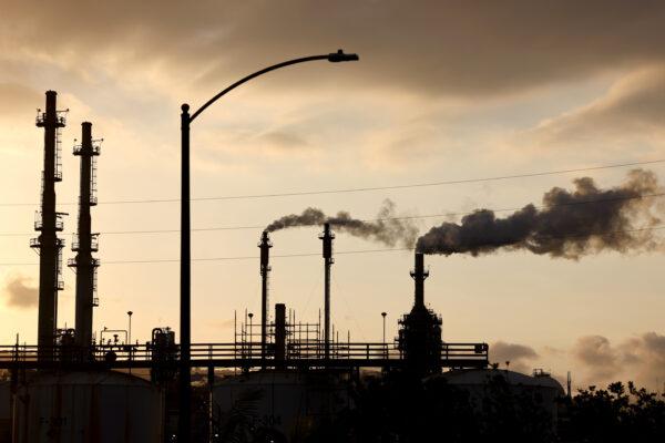 The Phillips 66 refinery in Wilmington, Calif., on Nov. 28, 2022. The facility is linked by pipeline to another plant in Carson, five miles away. The company plans to close the facility in the fourth quarter of 2025. (Mario Tama/Getty Images)
