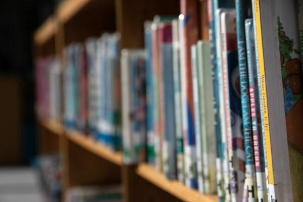 Library books on a bookshelf in a file photo. (John Moore/Getty Images)