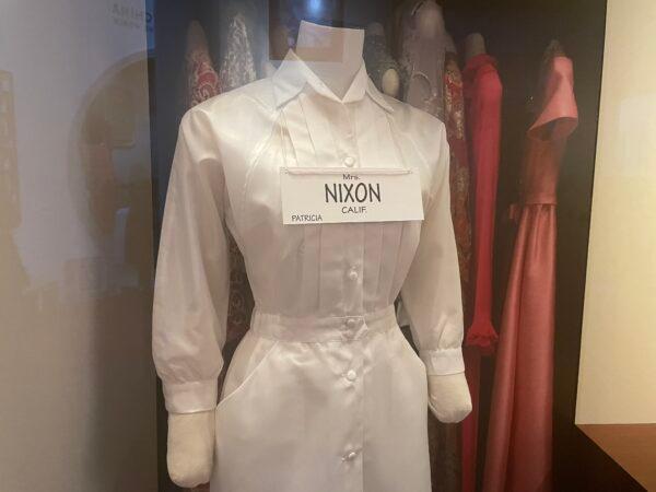 Former First Lady Pat Nixon’s American Red Cross uniform on display at the Nixon Library in Yorba Linda, Calif., on March 16, 2023. (Carol Cassis/The Epoch Times)