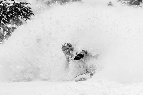 A tourist is snow boarding at the Mammoth Mountain resort. (Peter Morning/Mammoth Mountain)