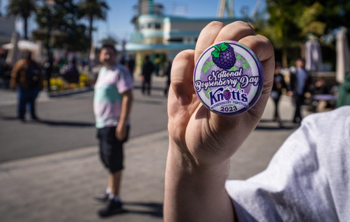 People celebrate the Boysenberry Festival at Knott's Berry Farm theme park in Buena Park, Calif., on April 3, 2023. (John Fredricks/The Epoch Times)