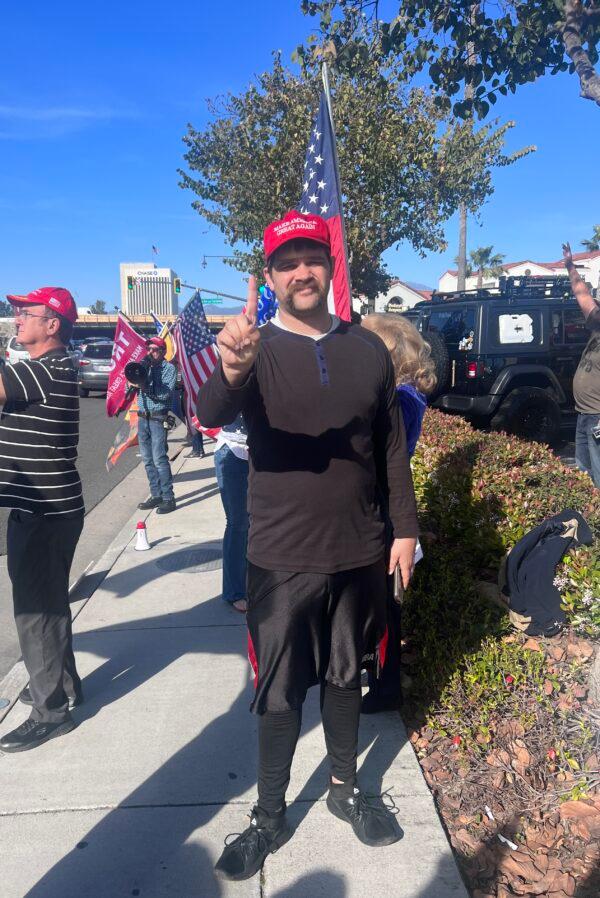 Nick Taurus, a Laguna Hills resident, attends a rally to support former President Donald Trump in Laguna Hills, Calif., on April 4, 2023. (Rudy Blalock/The Epoch Times)