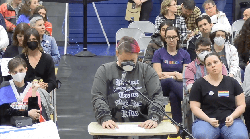 Lindsay Briggs, a human sexuality professor, speaks at a Chico Unified School District meeting in Chico, Calif., on April 5, 2023. (Screenshot via Chico Unified School District)