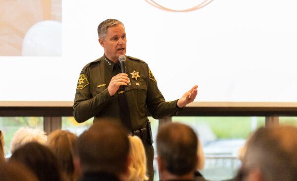 Orange County Sheriff Don Barnes speaks at a town hall meeting on Fentanyl in Laguna Niguel, Calif., on April 12, 2023. (John Fredricks/The Epoch Times)