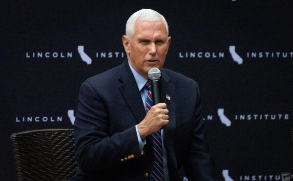 Former Vice President Mike Pence speaks in Anaheim, Calif., on April 18, 2023. (John Fredricks/The Epoch Times)