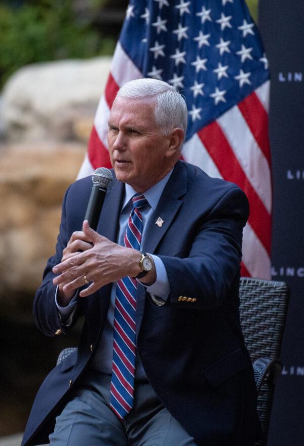 Former Vice President Mike Pence speaks in Anaheim, Calif., on April 18, 2023. (John Fredricks/The Epoch Times)
