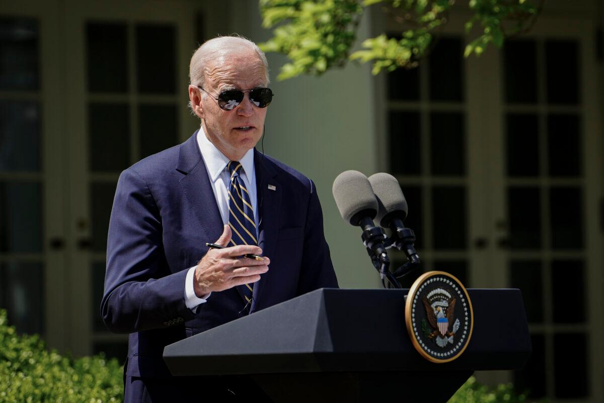 President Joe Biden during a press briefing at the White House in Washington on April 26, 2023. (Madalina Vasiliu/The Epoch Times)