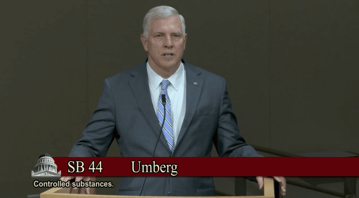 California state Sen. Tom Umberg (D-Santa Ana) speaks at a Senate Public Safety Committee hearing about a different bill in Sacramento on April 25, 2023. (Screenshot via California State Senate)