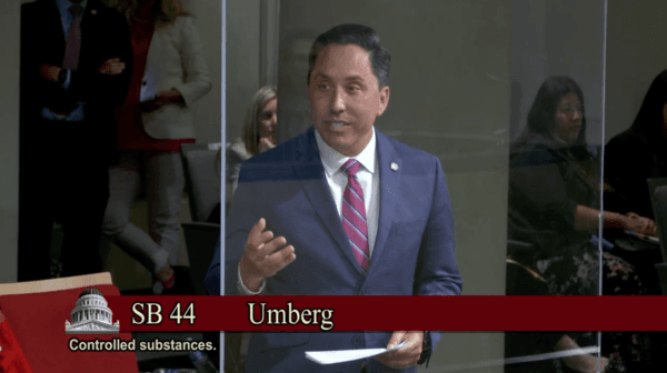 San Diego Mayor Todd Gloria speaks at a Senate Public Safety Committee hearing in support of "Alexandra's Law" in Sacramento on April 25, 2023. (Screenshot via California State Senate)