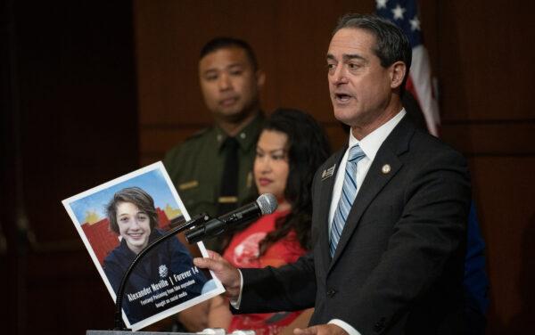 Orange County District Attorney Todd Spitzer speaks about state legislation combating fentanyl poisoning in Irvine, Calif., on April 28, 2023. (John Fredricks/The Epoch Times)