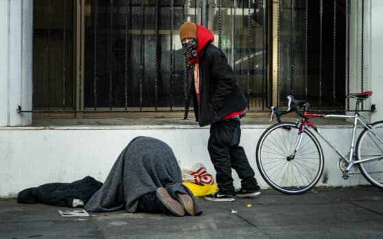 Homeless individuals in San Francisco, Calif., on Feb, 22, 2023. (John Fredricks/The Epoch Times)