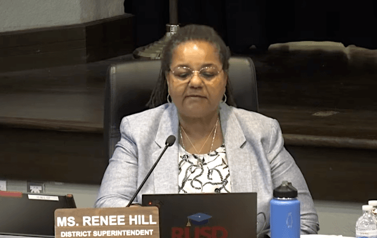 Superintendent Renee Hill speaks at a Riverside Unified School District board meeting in Riverside, Calif., on April 27, 2023. (Screenshot via Riverside Unified School District)