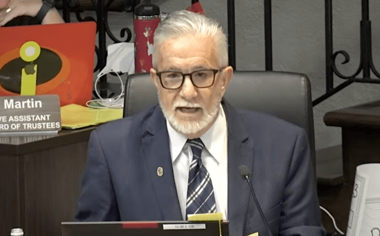 Trustee Tom Hunt speaks at a Riverside Unified School District board meeting in Riverside, Calif., on April 27, 2023. (Screenshot via Riverside Unified School District)