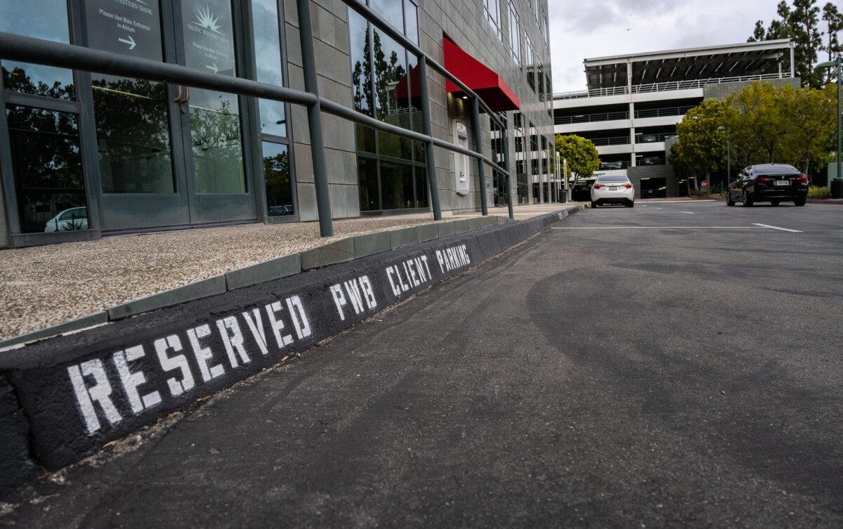 A Pacific Western Bank location in Irvine, Calif., on May 3, 2023. (John Fredricks/The Epoch Times)