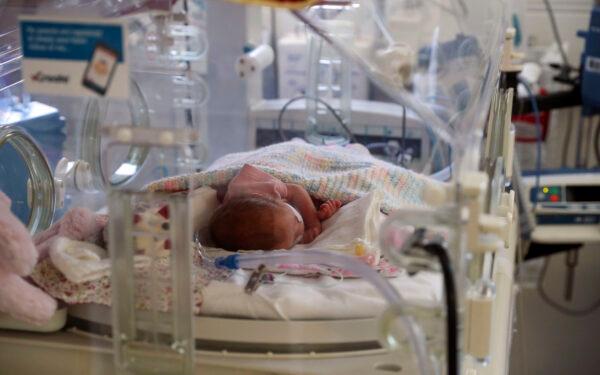 A newborn baby in the maternity ward at Frimley Park Hospital in Surrey, England, in a file photo. (Steve Parsons - Pool/Getty Images)