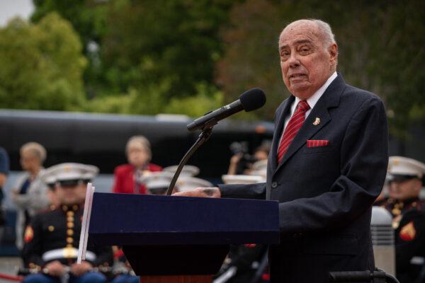 Former USMC Col. Jack Brennan speaks at the Nixon Library in Yorba Linda, Calif., on May 23, 2023. (John Fredricks/The Epoch Times)