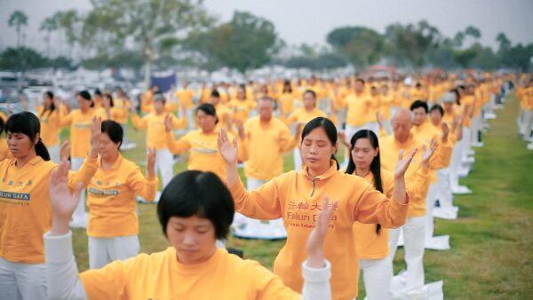 A scene of Falun Gong practitioners performing a meditative exercise from the documentary film "State Organs." (Courtesy of Rooyee Films)