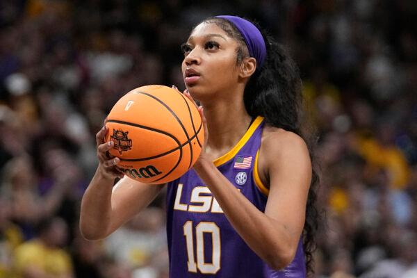 LSU's Angel Reese during the second half of the NCAA Women's Final Four championship game against Iowa in Dallas on April 2, 2023. (Darron Cummings/AP Photo)