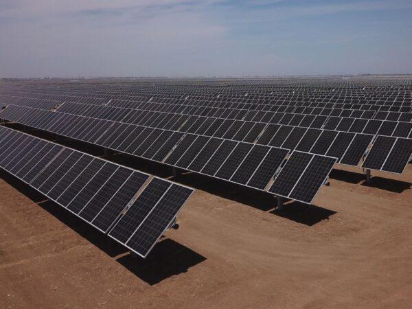 A solar panel range is seen in what was once a field used for agriculture, in California's Central Valley near Huron, Calif. on July 23, 2021. (Robyn Beck/AFP via Getty Images)