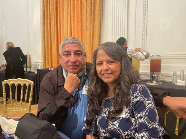 Vietnam War Veteran Louis Martin and his wife, Magdalena Martin, attend the Angel Force USA Flag Day event "Stop Suisilence" at the Nixon Library and Museum in Yorba Linda, Calif., on June 14, 2023. (Carol Cassis/The Epoch Times)