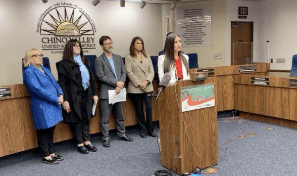 Chino Valley Unified School Board President Sonja Shaw speaks in support of a parental rights policy proposal at a press conference in Chino, Calif., on June 15, 2023. (California Family Council/Screenshot via The Epoch Times)