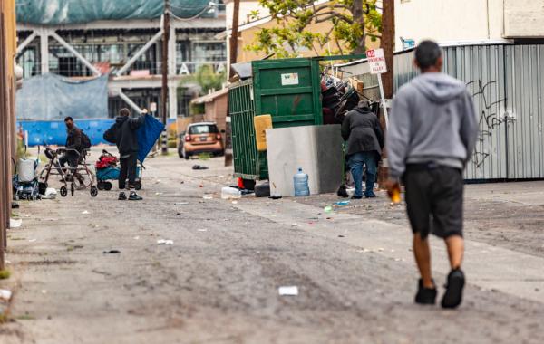 A homeless encampment in Santa Ana, Calif., on Oct. 5, 2021. (John Fredricks/The Epoch Times)