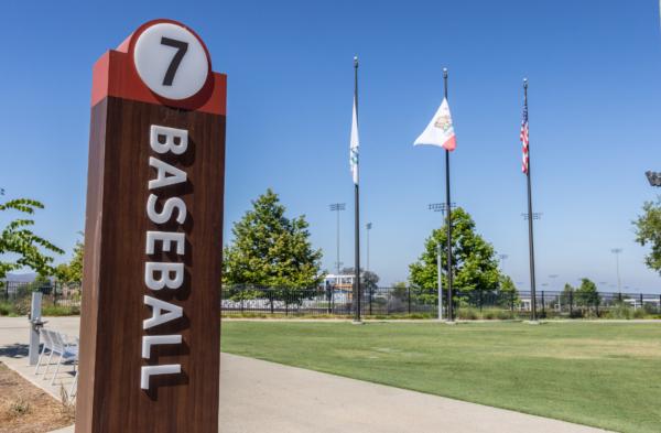 The baseball stadium at the Orange County Great Park in Irvine, Calif., on July 11, 2023. (John Fredricks/The Epoch Times)