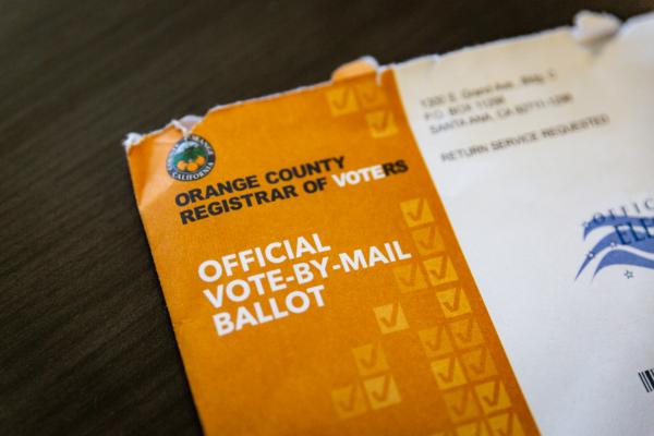 A vote-by-mail ballot in Irvine, Calif., on Sept. 17, 2021. (John Fredricks/The Epoch Times)