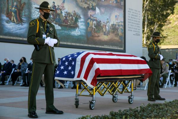 Funeral services for LAPD Officer Fernando Arroyos take place at Forest Lawn Hollywood Hills in Los Angeles on Feb. 2, 2022. (Irfan Khan/Getty Images)