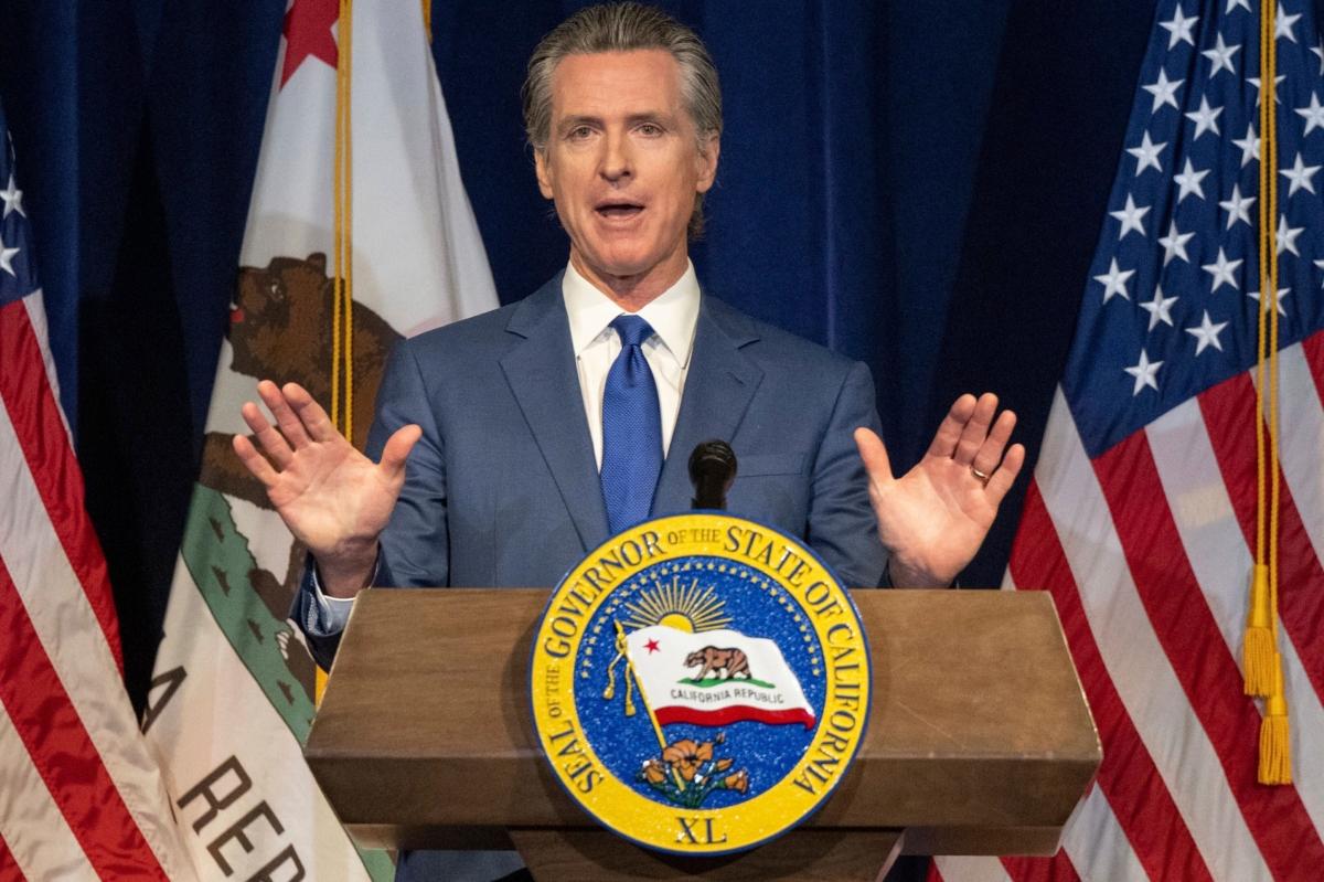 California Gov. Gavin Newsom speaks during a news conference in Sacramento, Calif., on May 12, 2023. (Hector Amezcua/The Sacramento Bee via AP)
