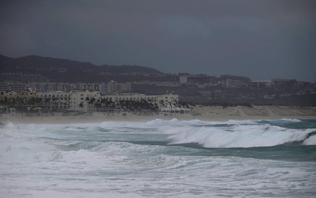 General view of the Medano beach in Los Cabos, Baja California State, Mexico, during the passage of Hurricane Hilary, on Aug. 19, 2023. (Alfredo Estrella/AFP via Getty Images)