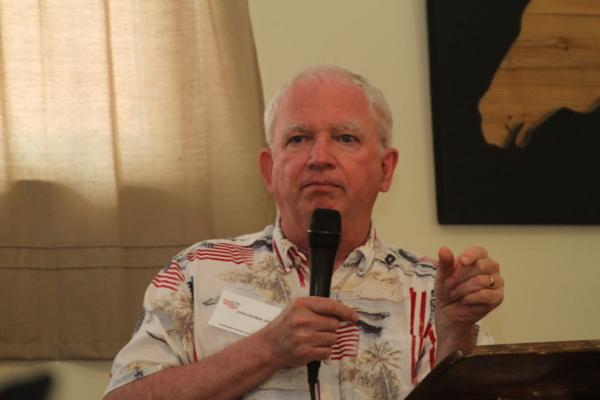 John Eastman speaks to more than 100 supporters at a private event held at a ranch in northern Orange County, Calif., on Aug. 19, 2023. (Brad Jones/The Epoch Times)