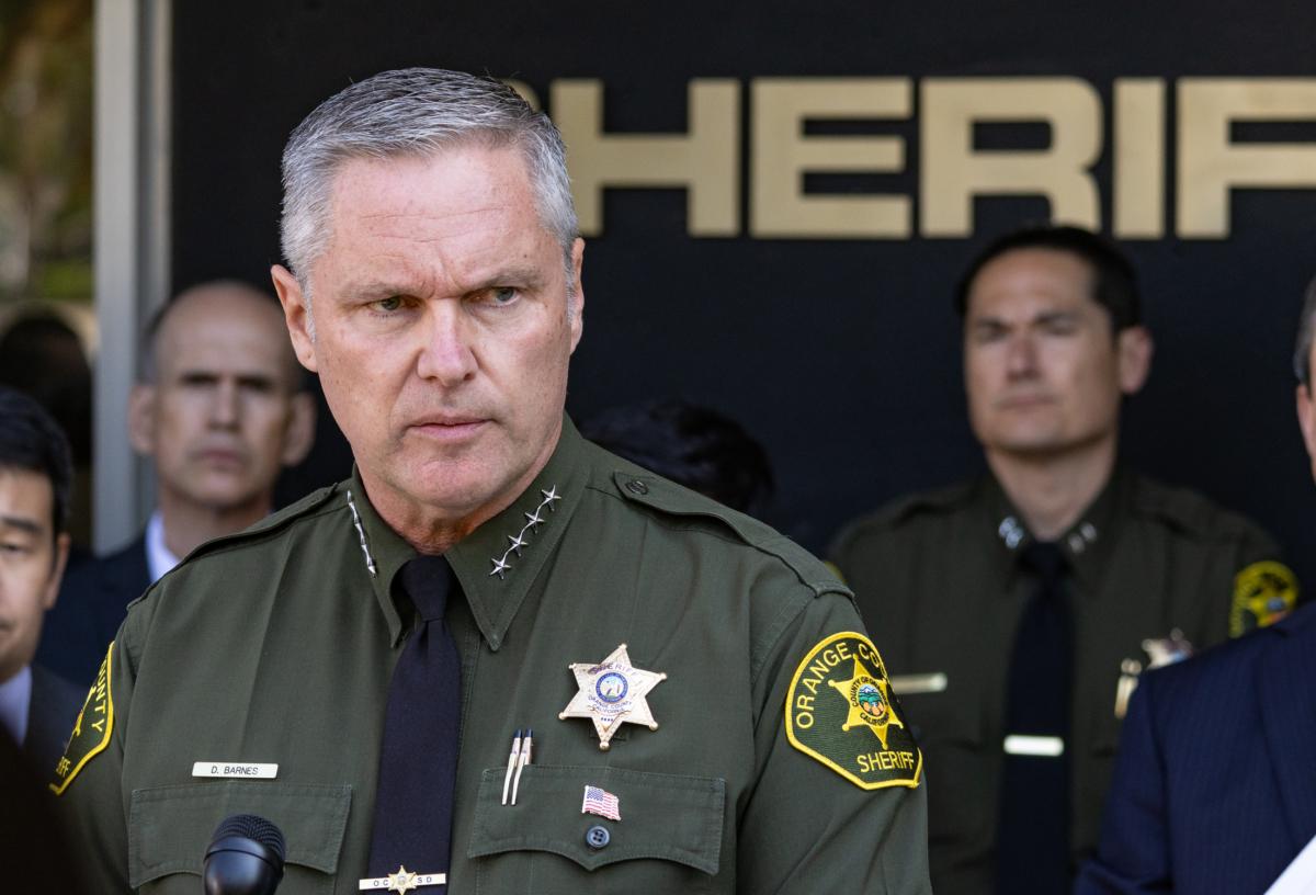 Orange County Sheriff Don Barnes delivers an update on the Cooks Corner shooting in Santa Ana, Calif., on Aug. 24, 2023. (John Fredricks/The Epoch Times)