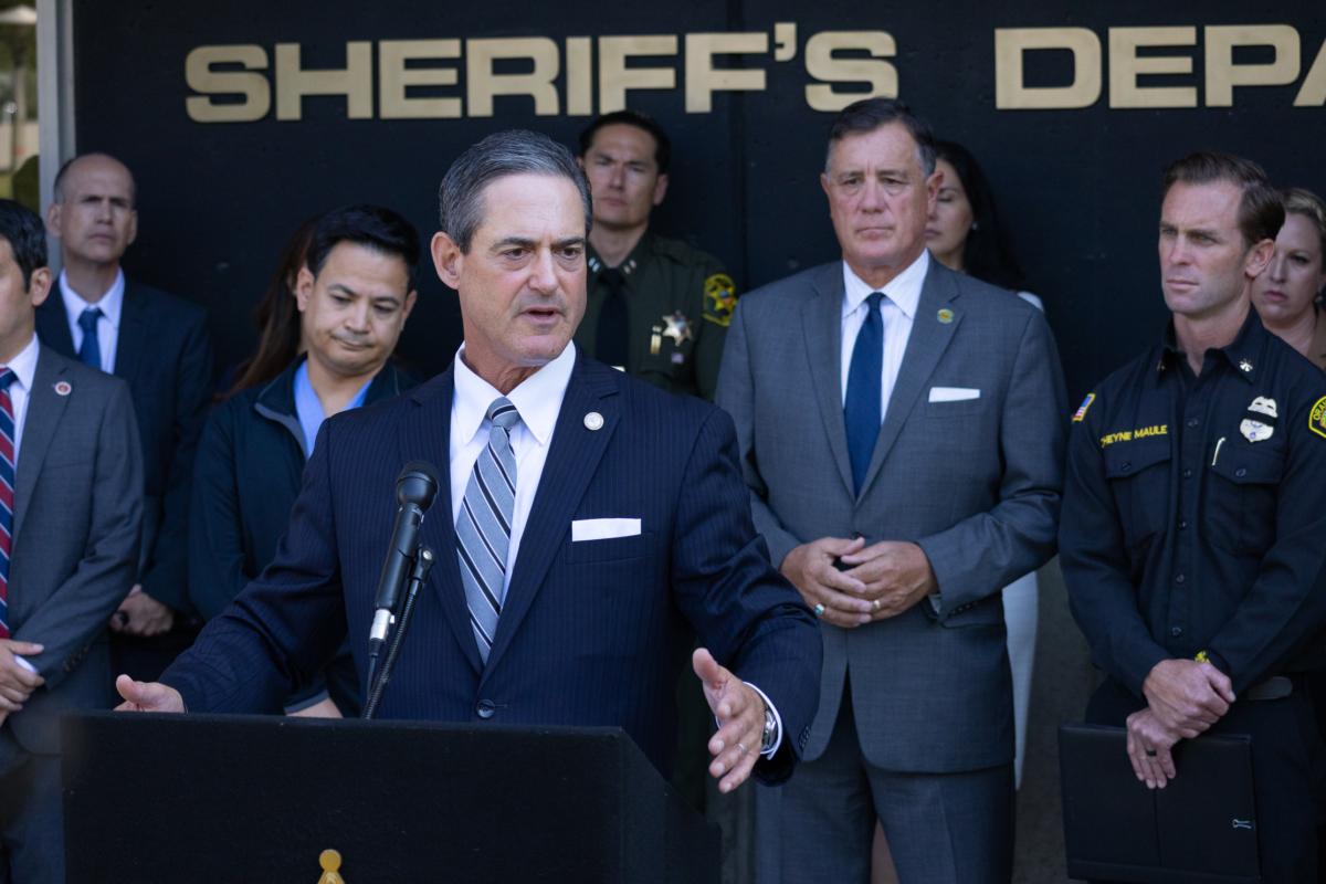 Orange County District Attorney Todd Spitzer delivers an update on the Cooks Corner restaurant shooting at a press conference in Santa Ana, Calif., on Aug. 24, 2023. (John Fredricks/The Epoch Times)