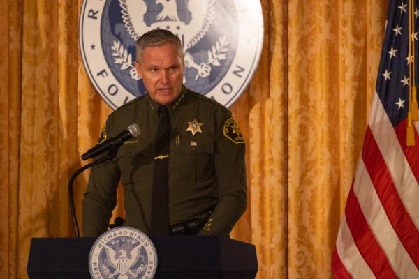 Orange County Sheriff Don Barnes speaks at a ceremony in honor of 9/11 victims at the Nixon Library in Yorba Linda, Calif., on Sept. 11, 2023. (John Fredricks/The Epoch Times)