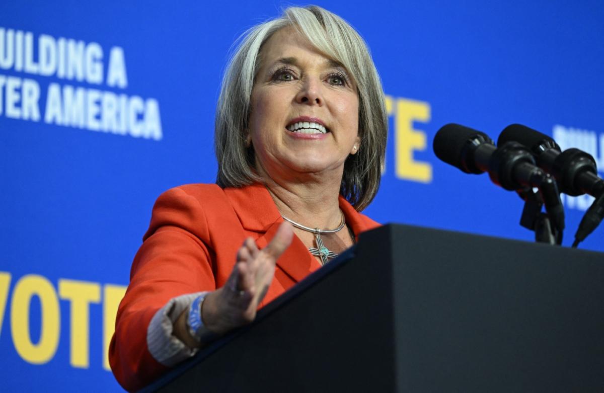 New Mexico State Gov. Michelle Lujan Grisham speaks at a rally hosted by the Democratic Party of New Mexico at Ted M. Gallegos Community Center in Albuquerque, N.M., on Nov. 3, 2022. (Saul Loeb/AFP via Getty Images)