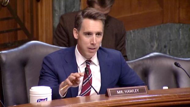 Sen. Josh Hawley (R-Mo.) asks questions at a Senate hearing, on Sept. 19, 2023. (Senate Judiciary Committee/Screenshot via NTD)