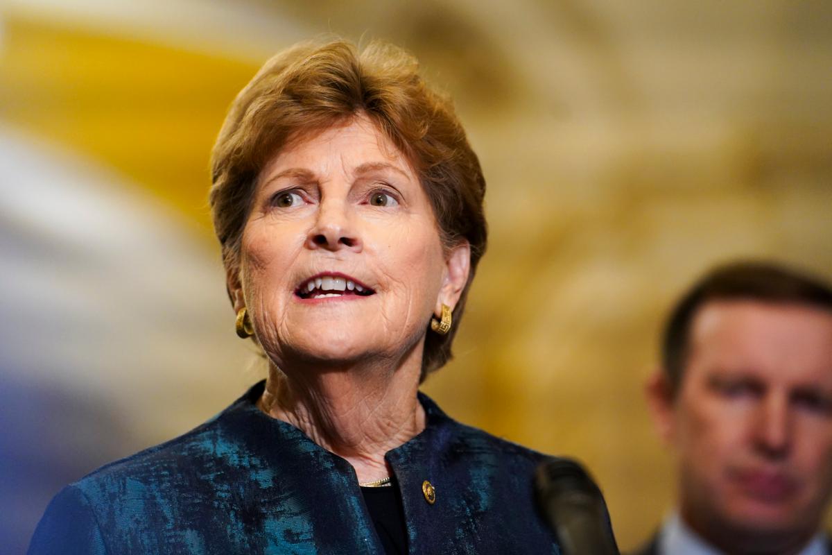 Sen. Jeanne Shaheen (D-N.H.) speaks during a press conference in Congress in Washington on Sept. 19, 2023. (Madalina Vasiliu/The Epoch Times)