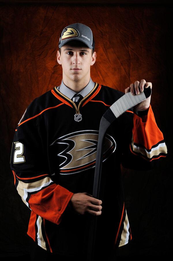 Nicolas Kerdiles, drafted 36th overall by the Anaheim Ducks, poses for a portrait during Day Two of the 2012 NHL Entry Draft at Consol Energy Center in Pittsburgh, Pa., on June 23, 2012. (Jamie Sabau/Getty Images)