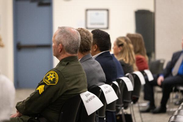 Guest speakers wait to address Orange County Board of Education trustees in Costa Mesa, Calif., on September 20, 2023. (John Fredricks/The Epoch Times)