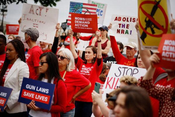 Gun control advocacy groups participate in a rally organized by Moms Demand Action, Everytown for Gun Safety, and Students Demand Action with Democratic members of Congress outside the U.S. Capitol in Washington on May 26, 2022. (Chip Somodevilla/Getty Images)