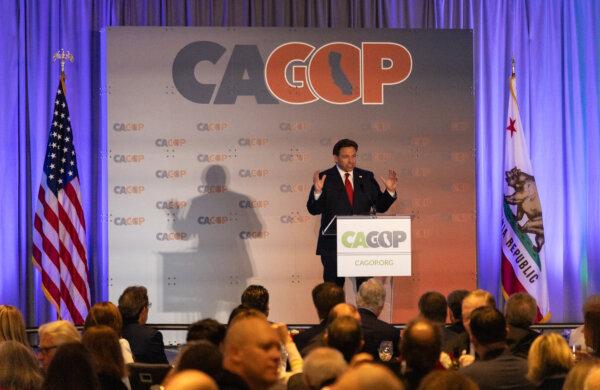 Florida governor and presidential candidate Ron DeSantis speaks at the 2023 CA GOP conference in Anaheim, Calif., on Sept. 29, 2023. (John Fredricks/The Epoch Times)