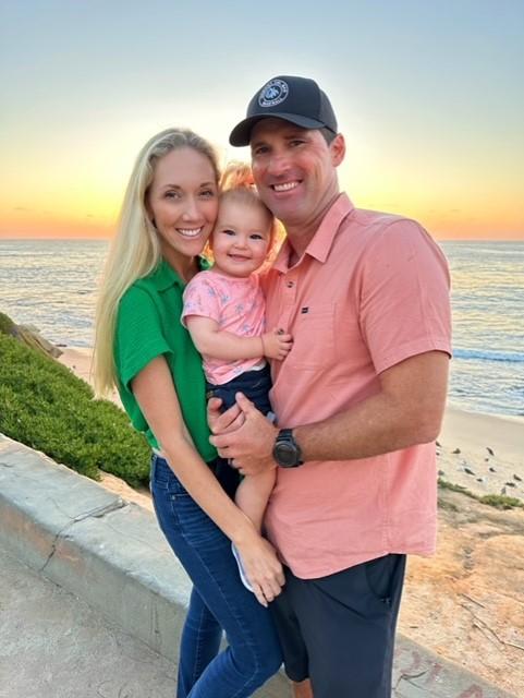 Corona del Mar High School baseball coach Kevin McCaffrey, his wife Brooke, and their 20-month-old daughter Marlee. (Courtesy of the McCaffrey family)