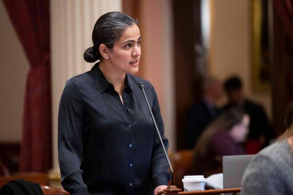 Sen. Aisha Wahab, D-Hayward, speaking at the California Senate Chamber in Sacramento, Calif., on Sept. 5, 2023. (Courtesy of Senate Rules Photography)